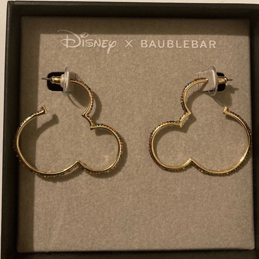 Disney x Baublebar Mickey Mouse Rainbow Crystal Mickey Mouse Hoops NIB